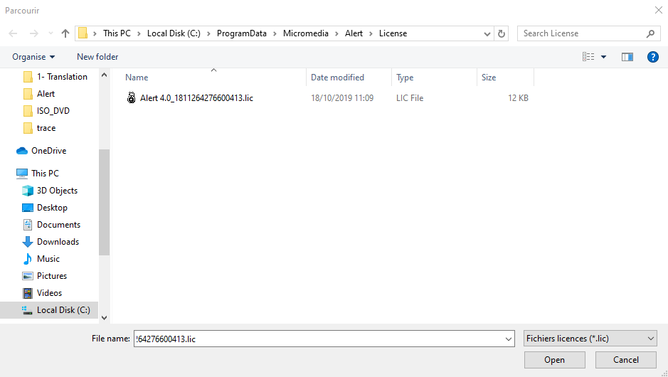 Select license file