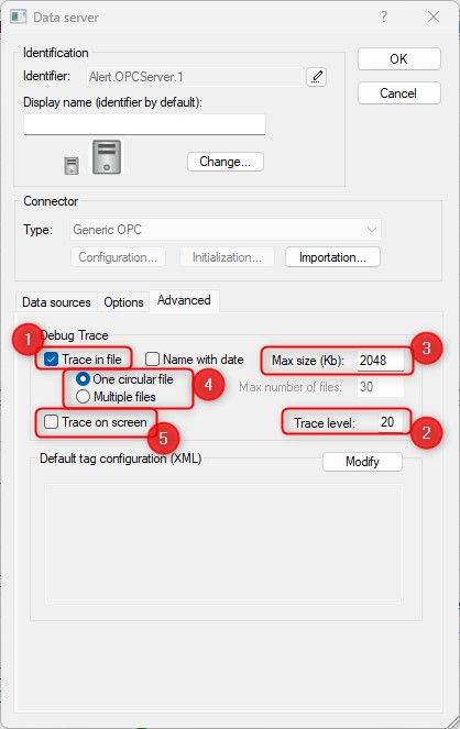 Data server logs configuration