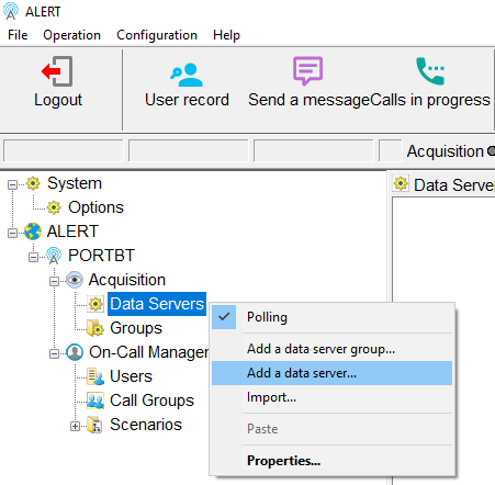 Right-click on Data Servers