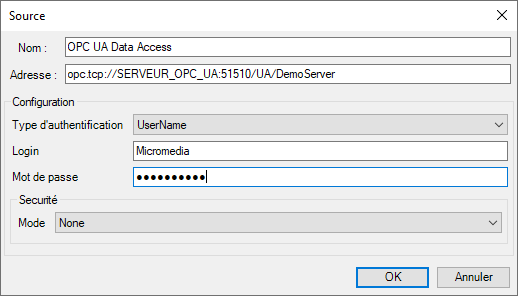 Security Mode dropdown open