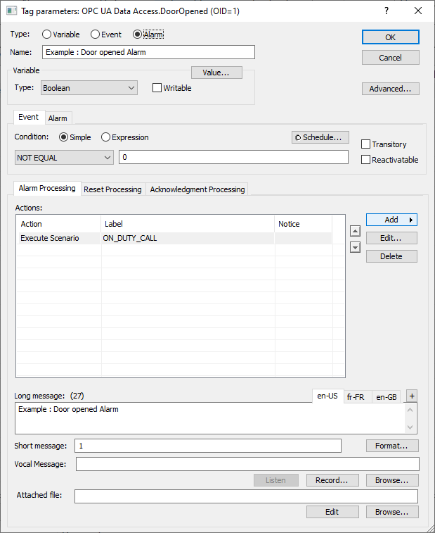 Tag parameters — configured