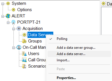 Right-click on Data Servers