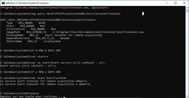 Service installation result