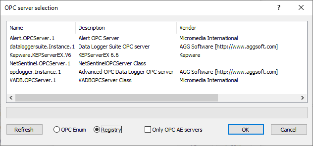 OPC server selection - Registry option