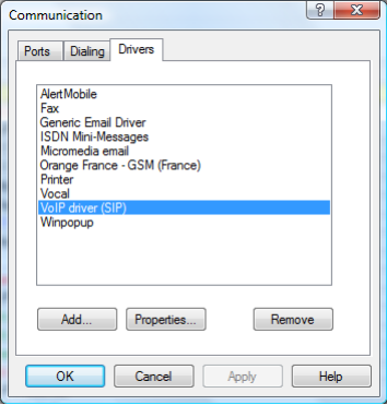 Configuration menu — Drivers tab