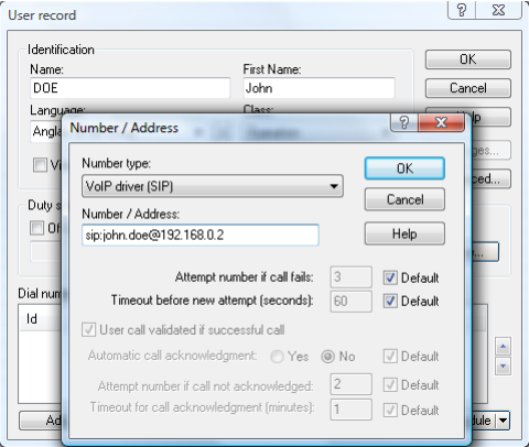 User record — SIP address field