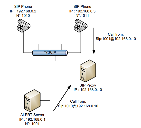 Network diagram — setup with proxy, without registration