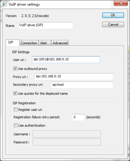 SIP driver configuration