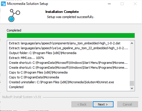 Progression de l'installation