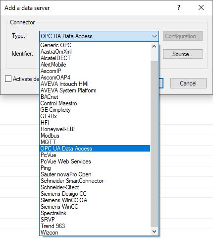 Type dropdown open