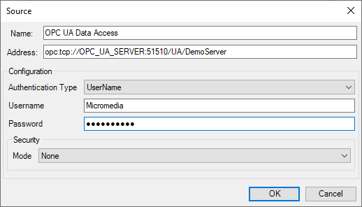 UserName authentication — credentials filled