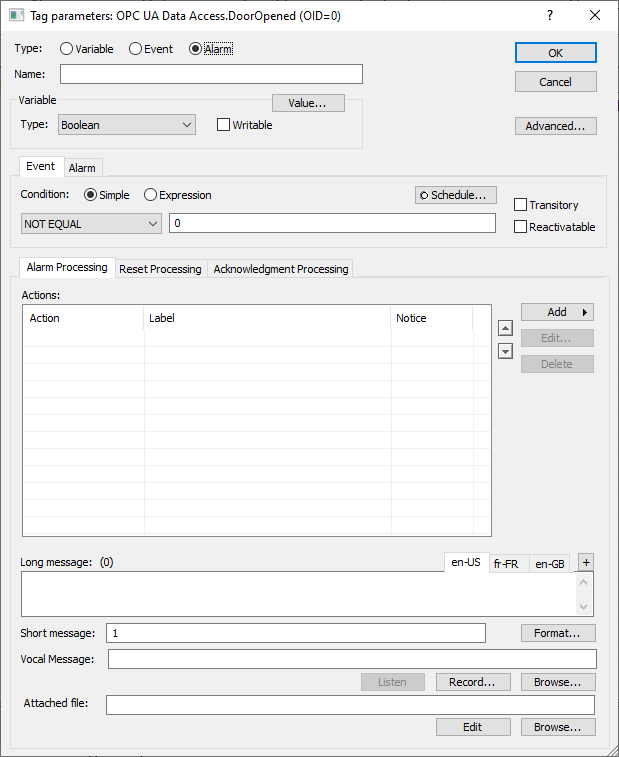 Tag parameters — empty