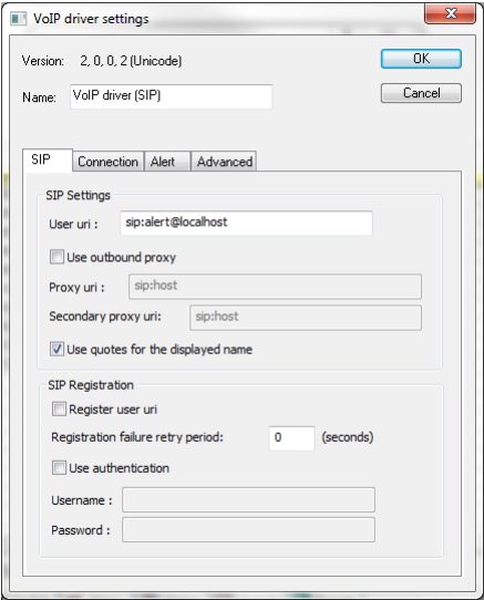VoIP Driver property window