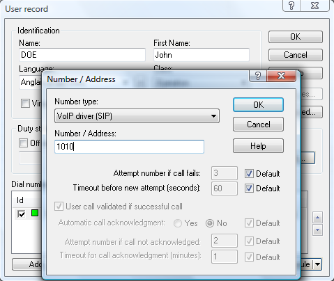 User record — phone number field